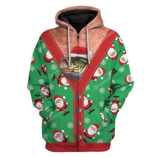 Gearhumans Ugly Christmas Fish Custom T-shirt - Hoodies Apparel 11 Ugly Christmas Fish Custom T-shirt - Hoodies Apparel HD-TA19111909 3D Custom Fleece Hoodies Zip Hoodie S