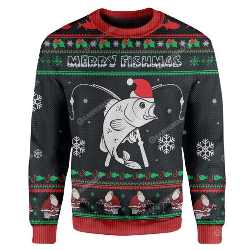 Ugly Christmas Merry Fishmas Custom Sweater Apparel FI-DT2711193 Ugly Christmas Sweater Long Sleeve S