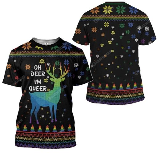 Ugly Christmas Oh Deer I'm Queer Custom T-shirt - Hoodies Apparel HD-TA18111908 3D Custom Fleece Hoodies