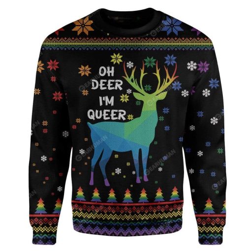 Ugly Christmas Oh Deer I'm Queer Custom T-shirt - Hoodies Apparel HD-TA18111908 3D Custom Fleece Hoodies Long Sleeve S