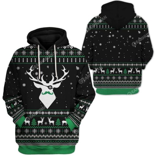 Ugly Christmas Reindeer Custom T-shirt - Hoodies Apparel HD-AT18111905 3D Custom Fleece Hoodies