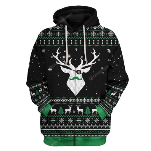 Ugly Christmas Reindeer Custom T-shirt - Hoodies Apparel HD-AT18111905 3D Custom Fleece Hoodies Zip Hoodie S