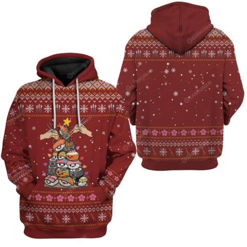 Ugly Christmas Sushi Custom T-shirt - Hoodies Apparel HD-TA18111907 3D Custom Fleece Hoodies