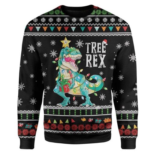 Ugly Christmas Tree T-Rex Custom Sweater Apparel HD-AT21111905 Ugly Christmas Sweater Long Sleeve S