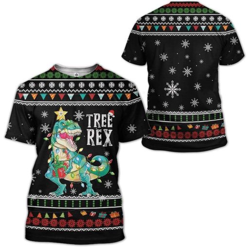 Ugly Christmas Tree T-Rex Custom T-shirt - Hoodies Apparel HD-AT21111905 3D Custom Fleece Hoodies