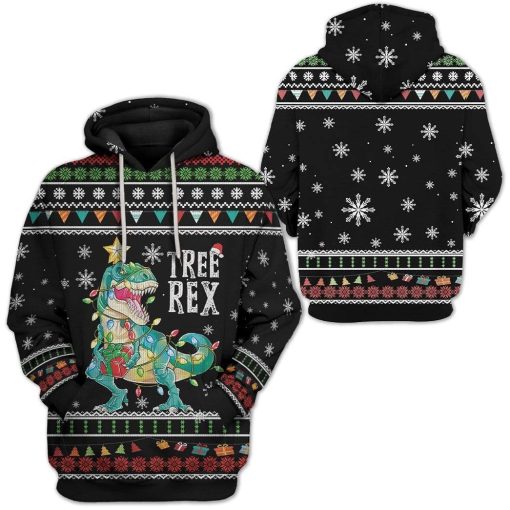Ugly Christmas Tree T-Rex Custom T-shirt - Hoodies Apparel HD-AT21111905 3D Custom Fleece Hoodies