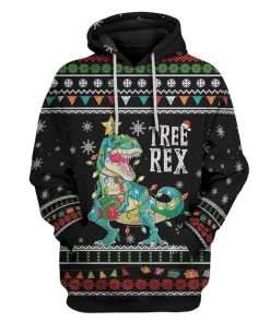 Ugly Christmas Tree T-Rex Custom T-shirt - Hoodies Apparel HD-AT21111905 3D Custom Fleece Hoodies Hoodie S 