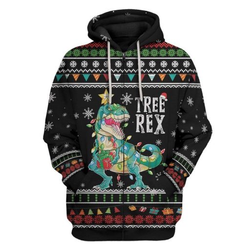 Ugly Christmas Tree T-Rex Custom T-shirt - Hoodies Apparel HD-AT21111905 3D Custom Fleece Hoodies Zip Hoodie S