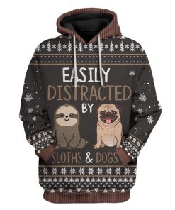 Ugly Easily Distracted By Sloths And Dogs Custom T-Shirts Hoodies Apparel AN-AT1012191 3D Custom Fleece Hoodies Hoodie S 