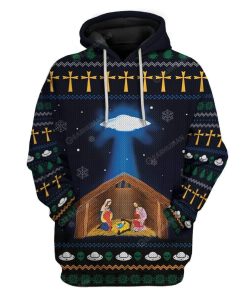 Ugly Jesus Nativity With UFO Star Custom T-shirt - Hoodies Apparel HD-TA14111915 3D Custom Fleece Hoodies Hoodie S 