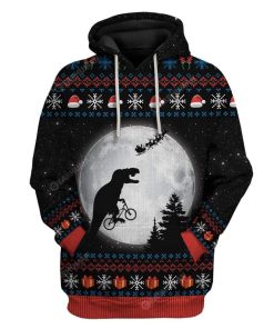 Ugly T Rex chasing Santa To The Moon Custom Hoodie T-Shirts Apparel AN-TA3011191 3D Custom Fleece Hoodies Hoodie S 