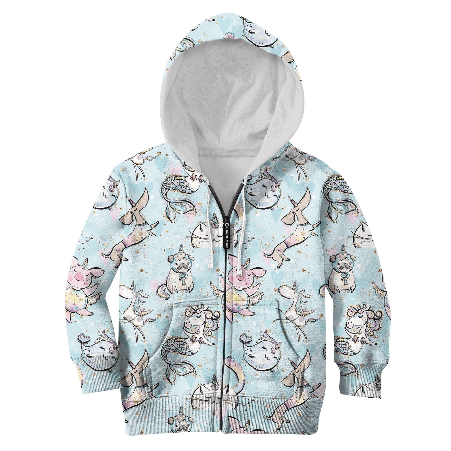 Gearhumans Unicorn Pets Custom Hoodies T-shirt Apparel 4 Unicorn Pets Custom Hoodies T-shirt Apparel HD-PET1103427K kid 3D apparel Kid Zip Hoodie S/6-8
