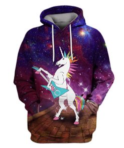 Unicorn Playing Music OuterSpace Custom T-shirt - Hoodies Apparel UNI110132 3D Custom Fleece Hoodies Hoodie S 
