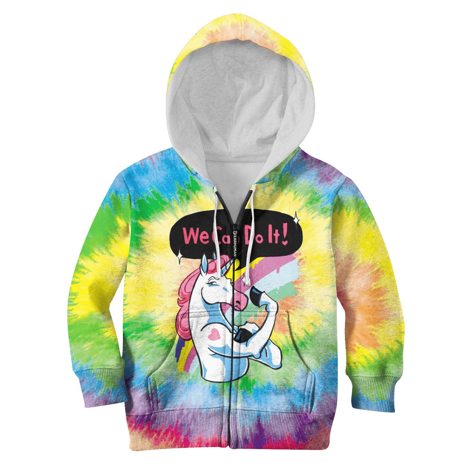 Gearhumans Unicorn We Can Do It Custom Hoodies T-shirt Apparel 4 Unicorn We Can Do It Custom Hoodies T-shirt Apparel HD-UNI110124K kid 3D apparel Kid Zip Hoodie S/6-8