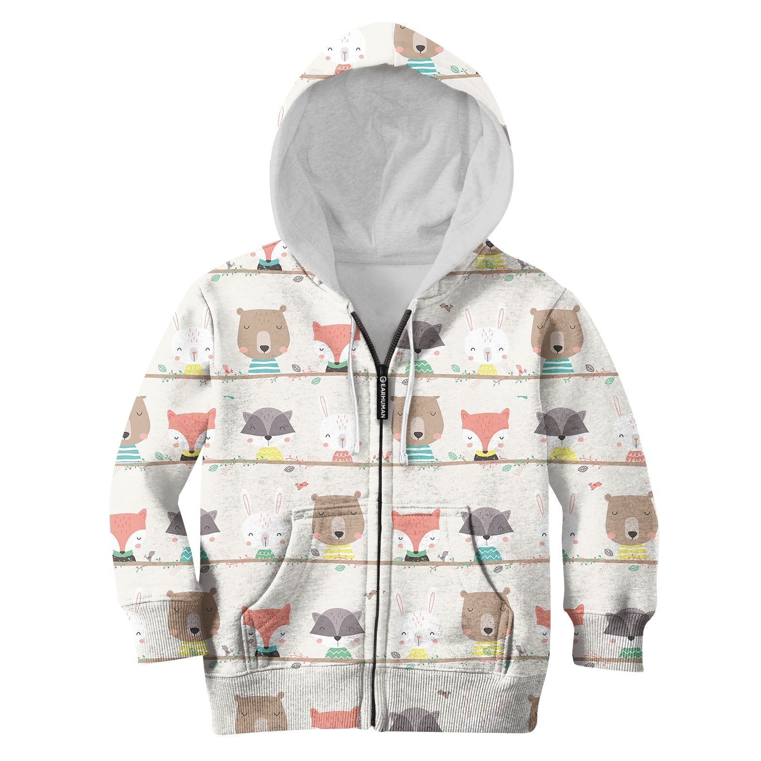 Gearhumans WOODLAND ANIMALS Kid Custom Hoodies T-shirt Apparel 3 WOODLAND ANIMALS Kid Custom Hoodies T-shirt Apparel HD-PET110337K kid 3D apparel Kid Zip Hoodie S/6-8